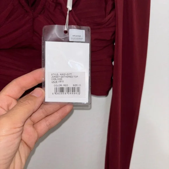 Self-Portrait Burgundy Long Sleeve Crop Top - Picture 7 of 8